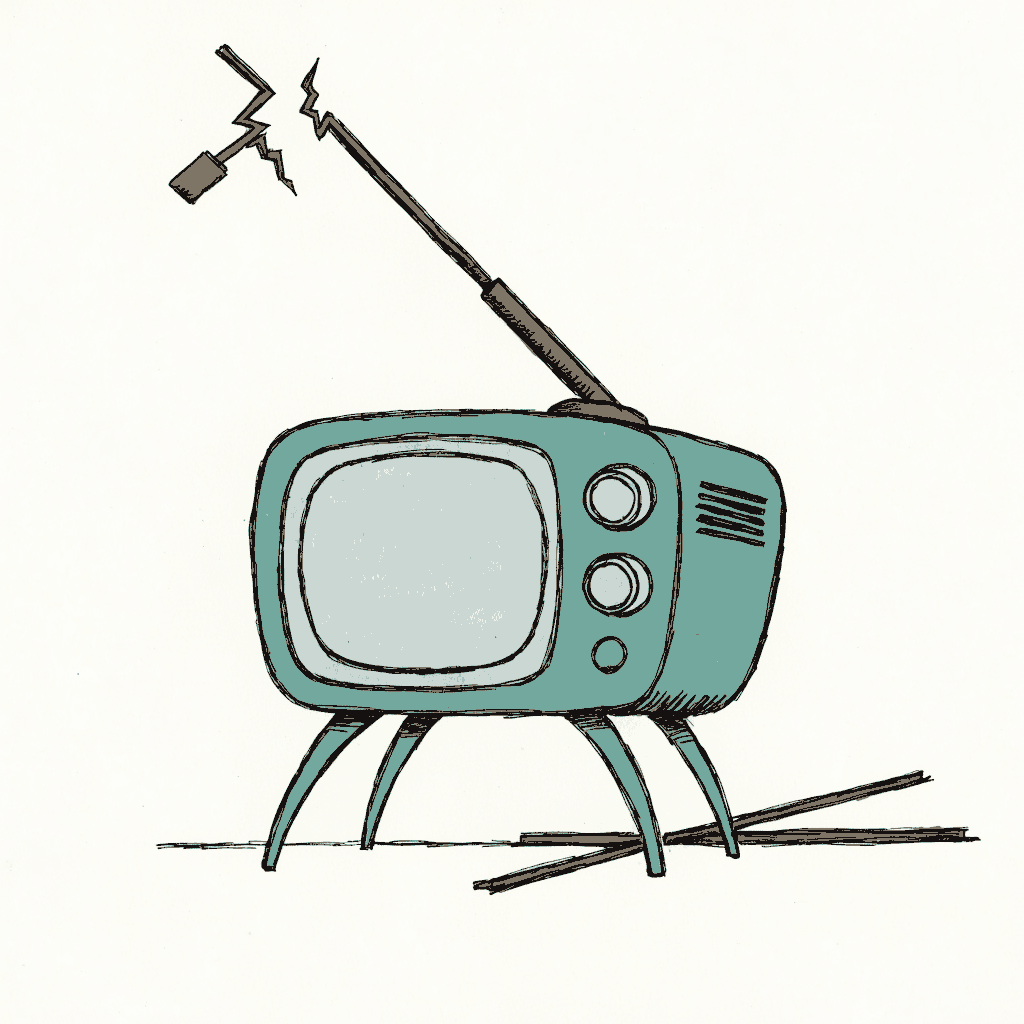An old television set with its aerial snapped off