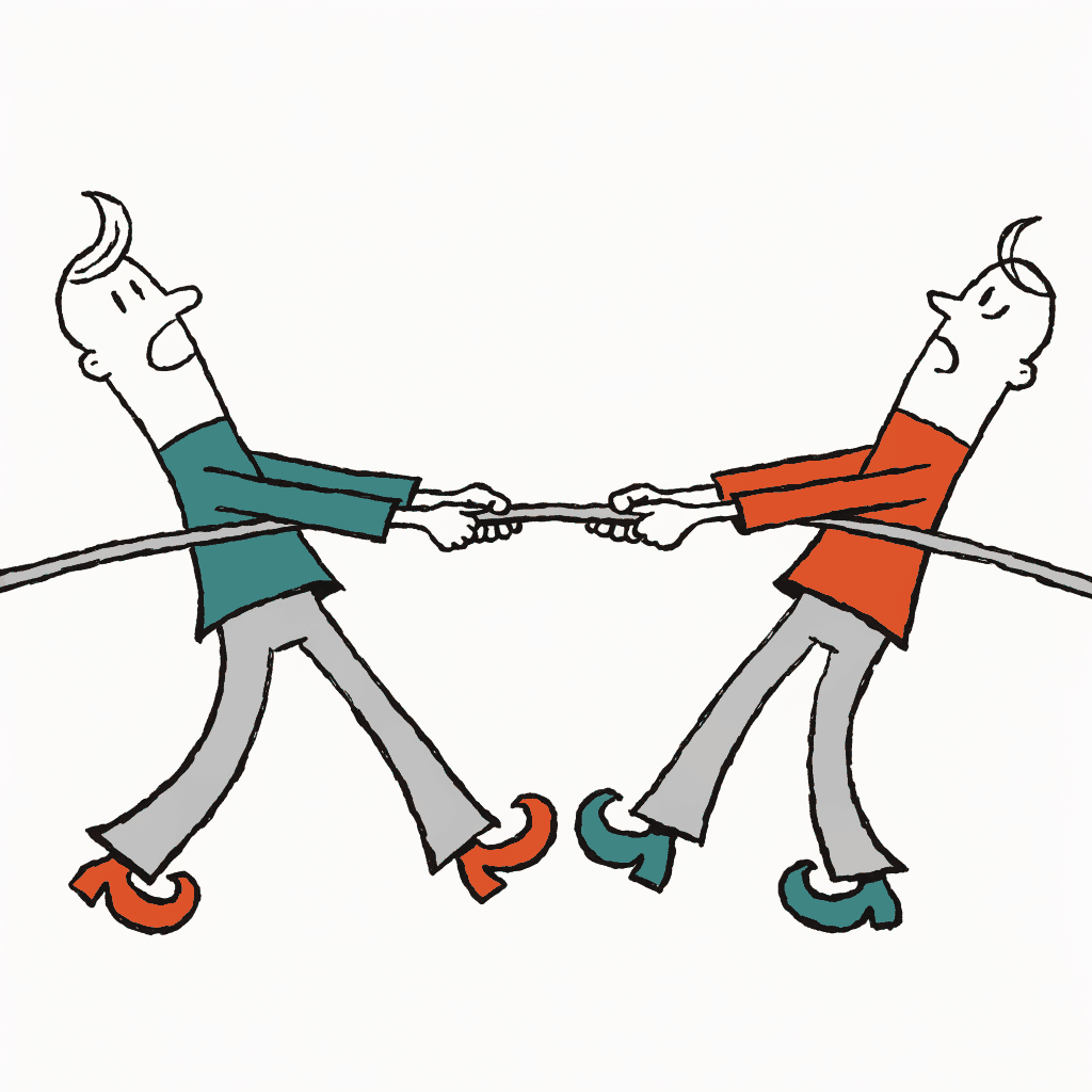 Two people pulling hard on opposite ends of the same rope