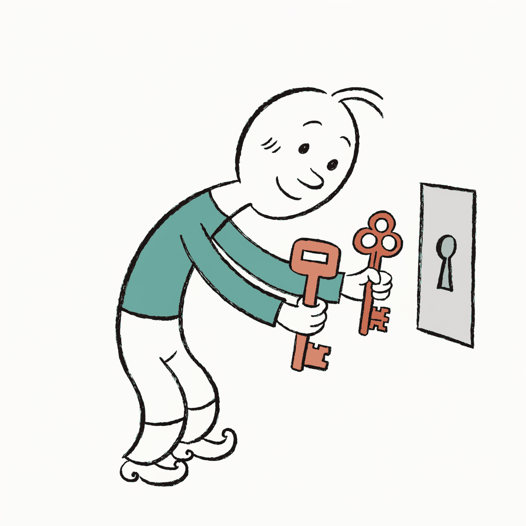 A person holding two different keys up to the same lock