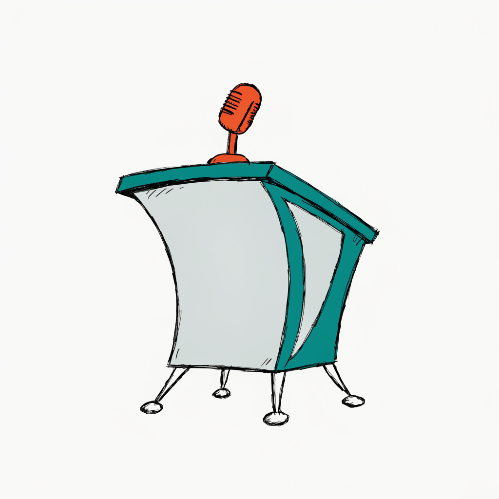 An empty podium with a microphone and nobody standing at it