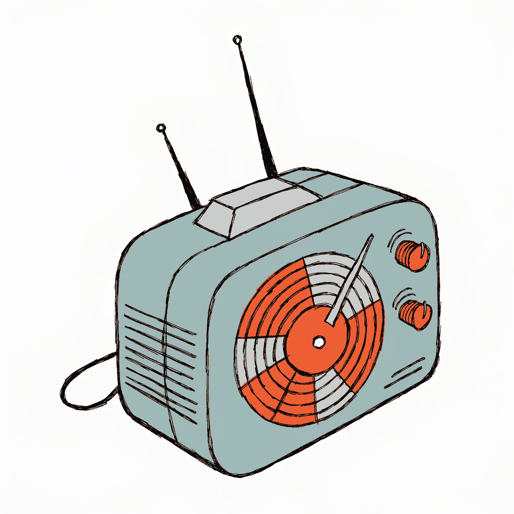An old radio transmitter with its dial glowing