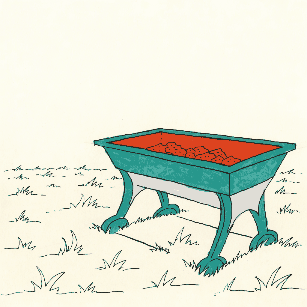 A farmyard trough standing alone in an empty field