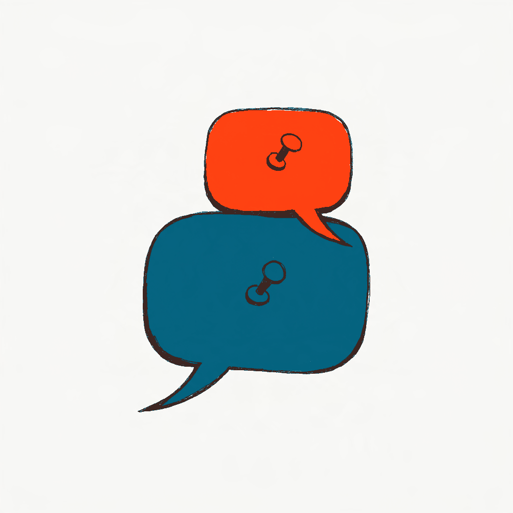 Two paper speech bubbles pinned to a corkboard, one pinned directly over the other