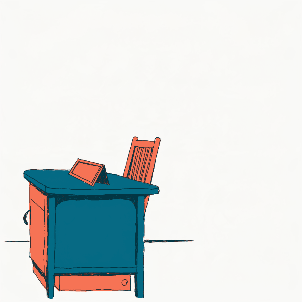 A council chamber desk with its nameplate turned face down