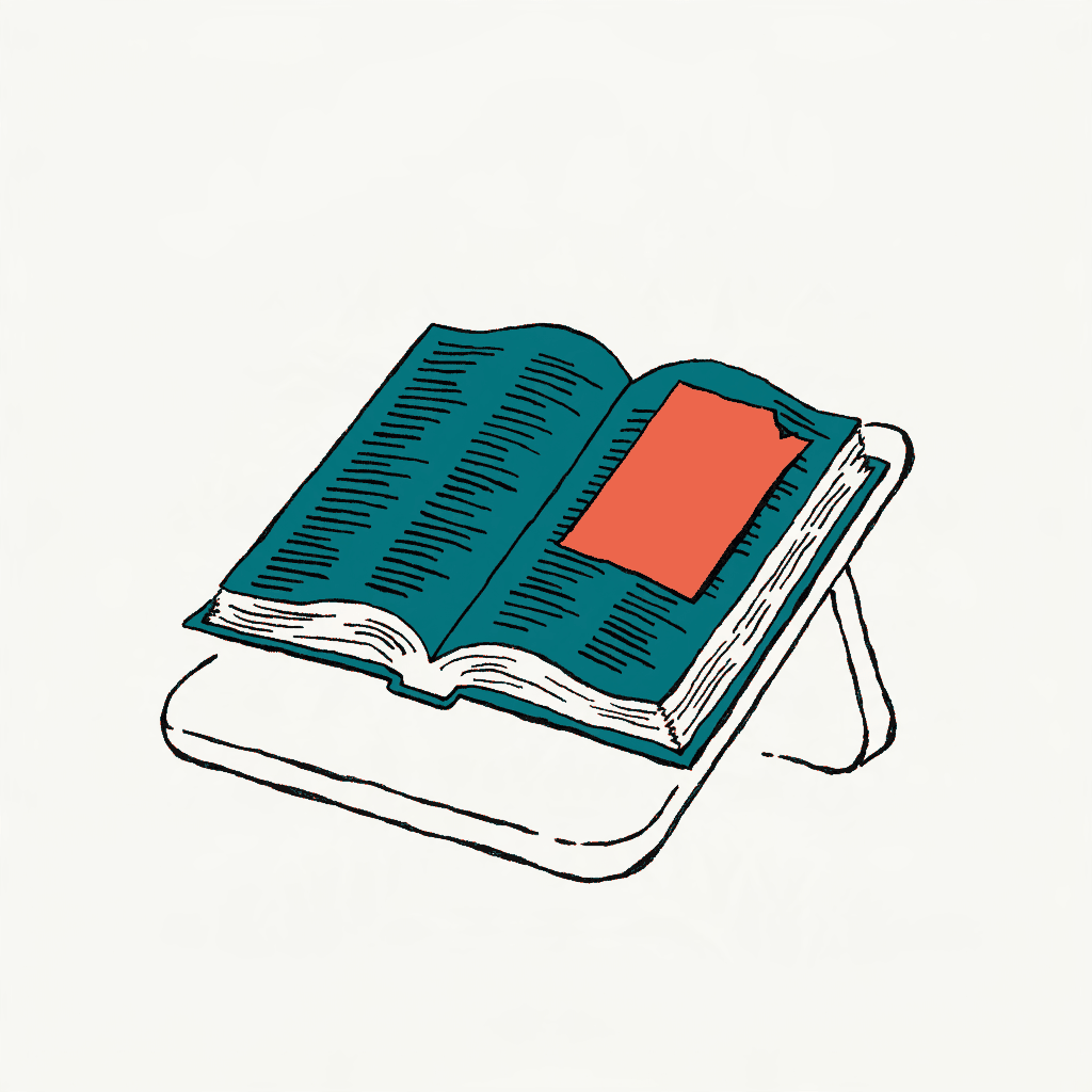 A dictionary open on a reading stand with a fresh slip of paper pasted over one entry