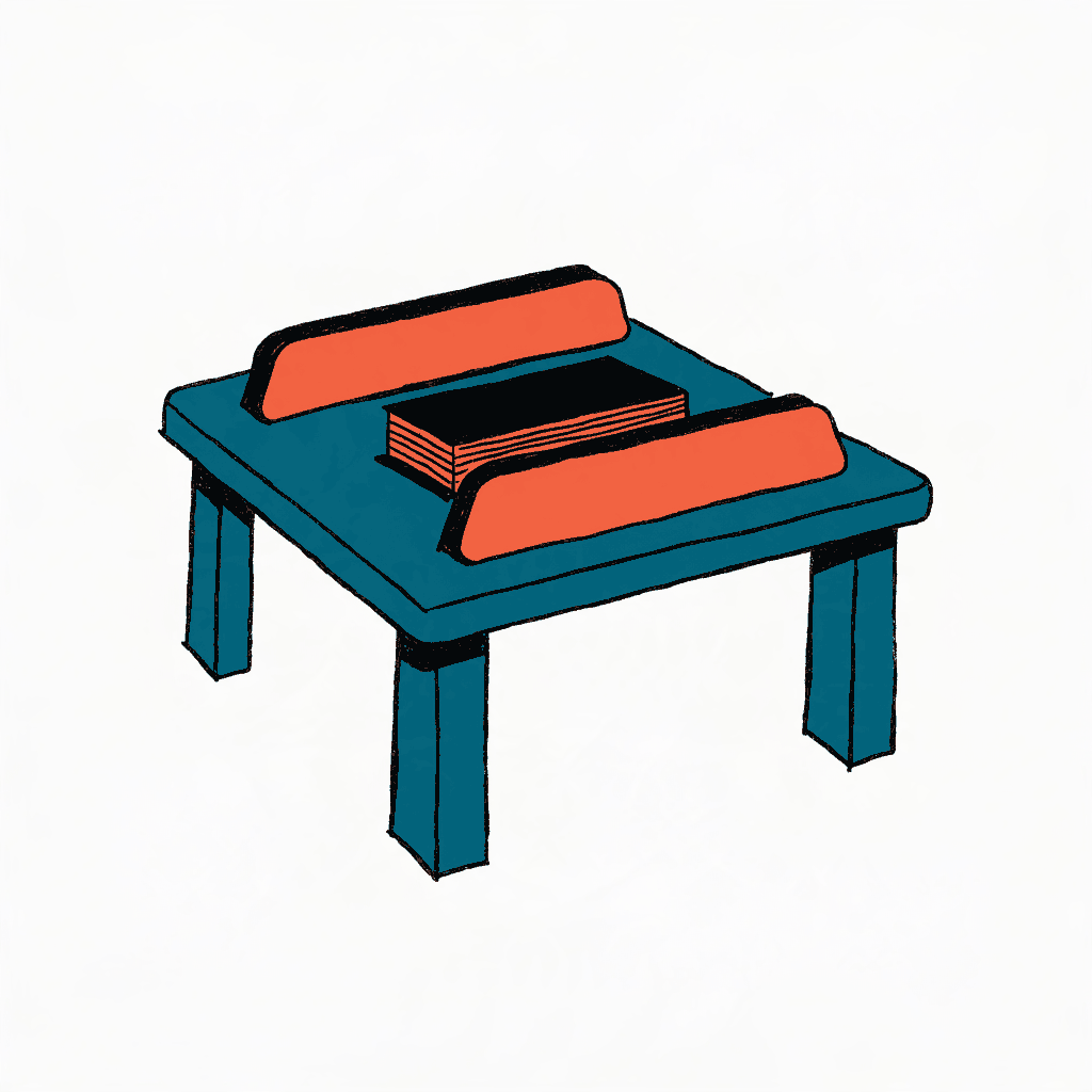 A desk with two blank nameplates set one behind the other and a cheque book between them