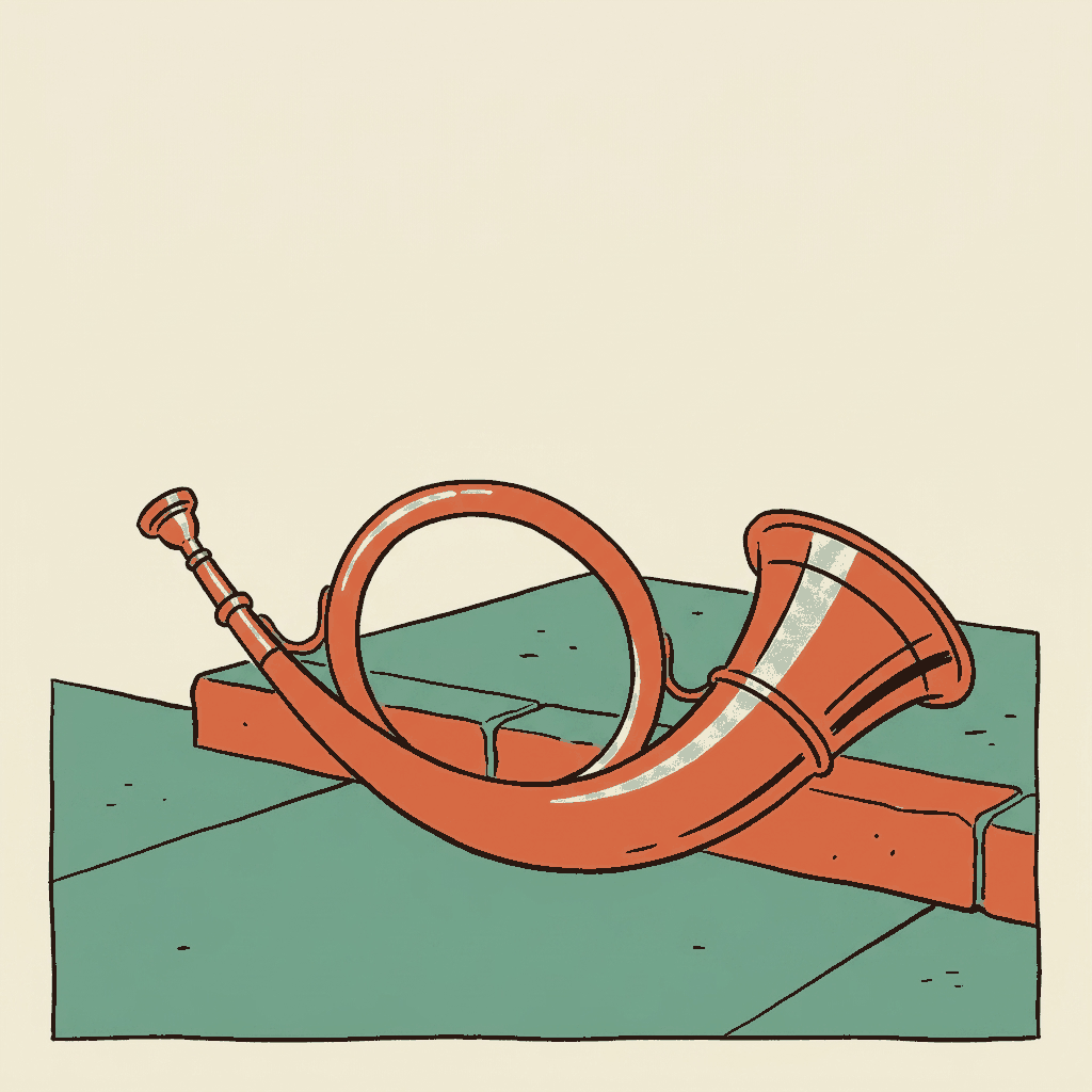 A hunting horn resting on a city doorstep