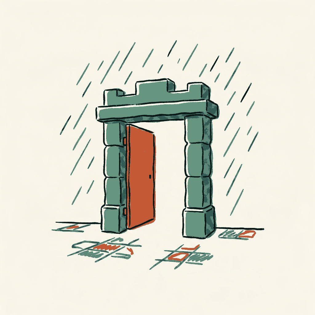 An old city gate standing open with no wall on either side of it