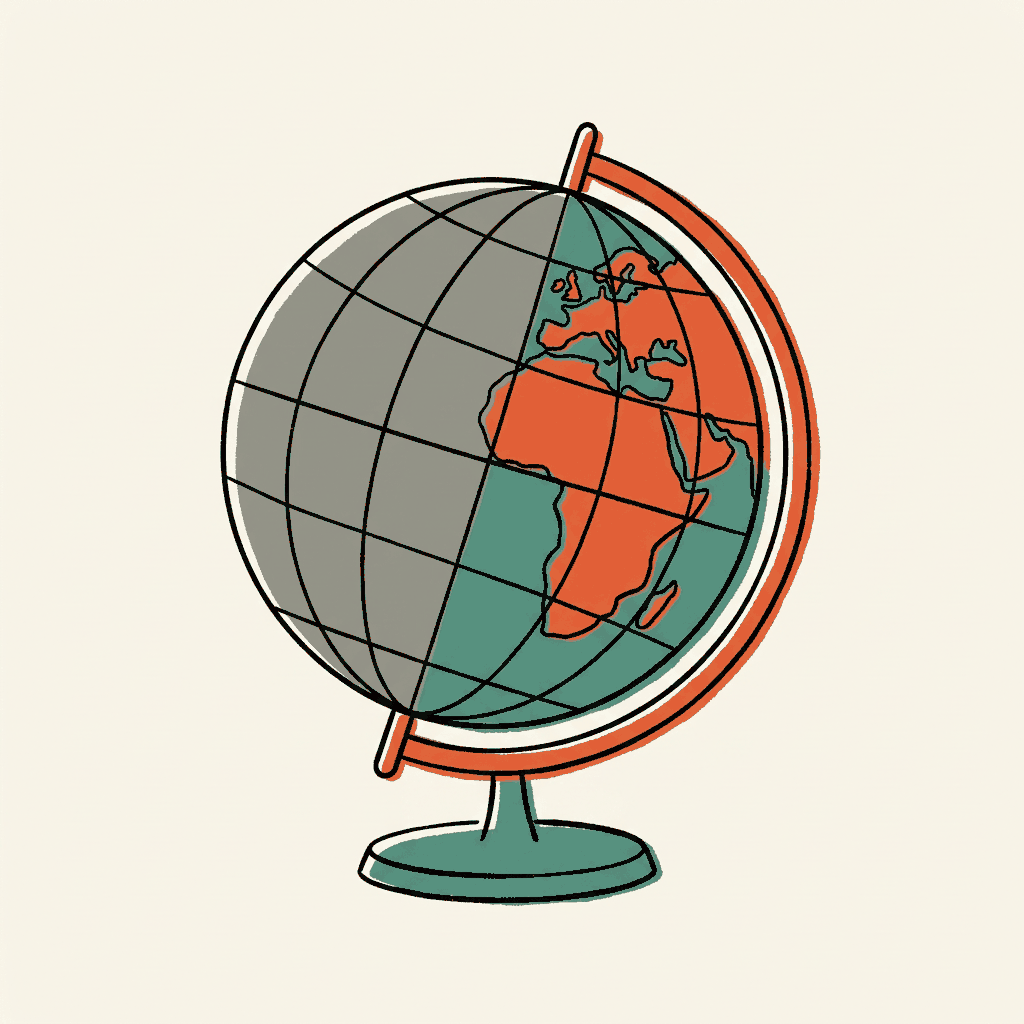 A globe with one hemisphere painted flat grey
