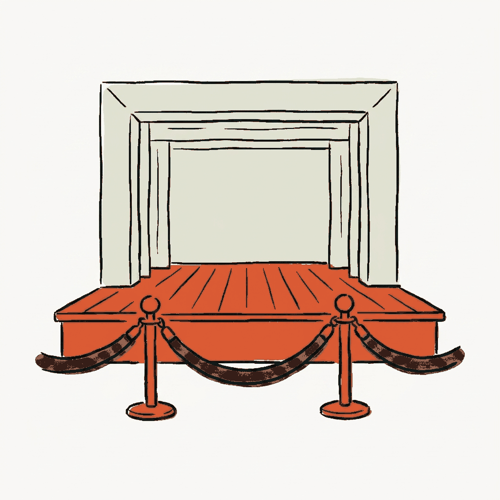 A stanchion rope line in front of an empty stage