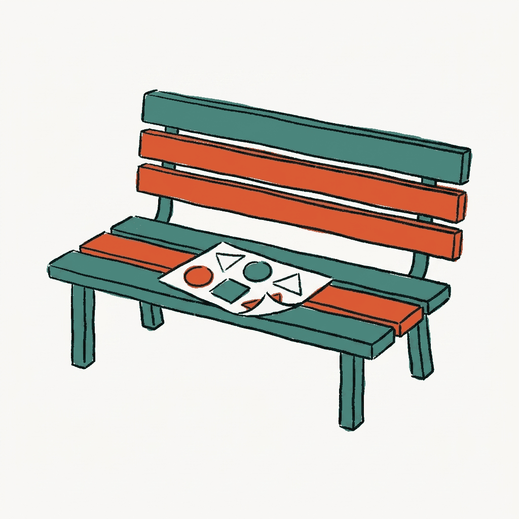 A sticker sheet half peeled on a park bench