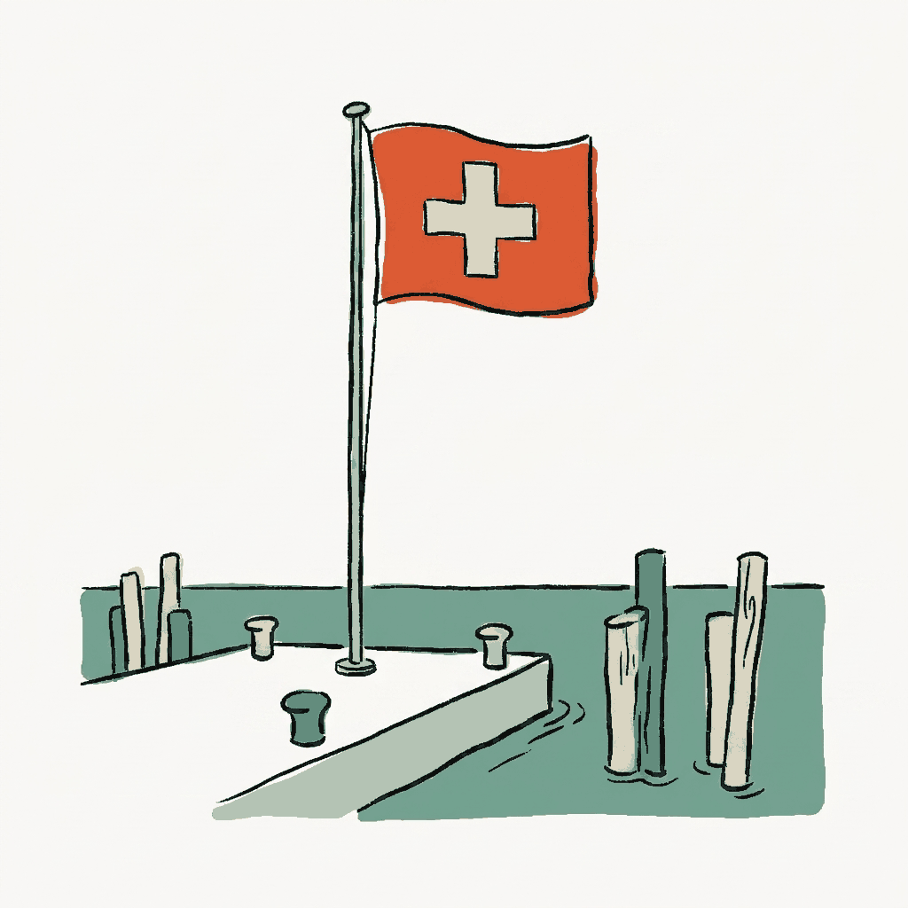 A quarantine flag flying over an empty harbour