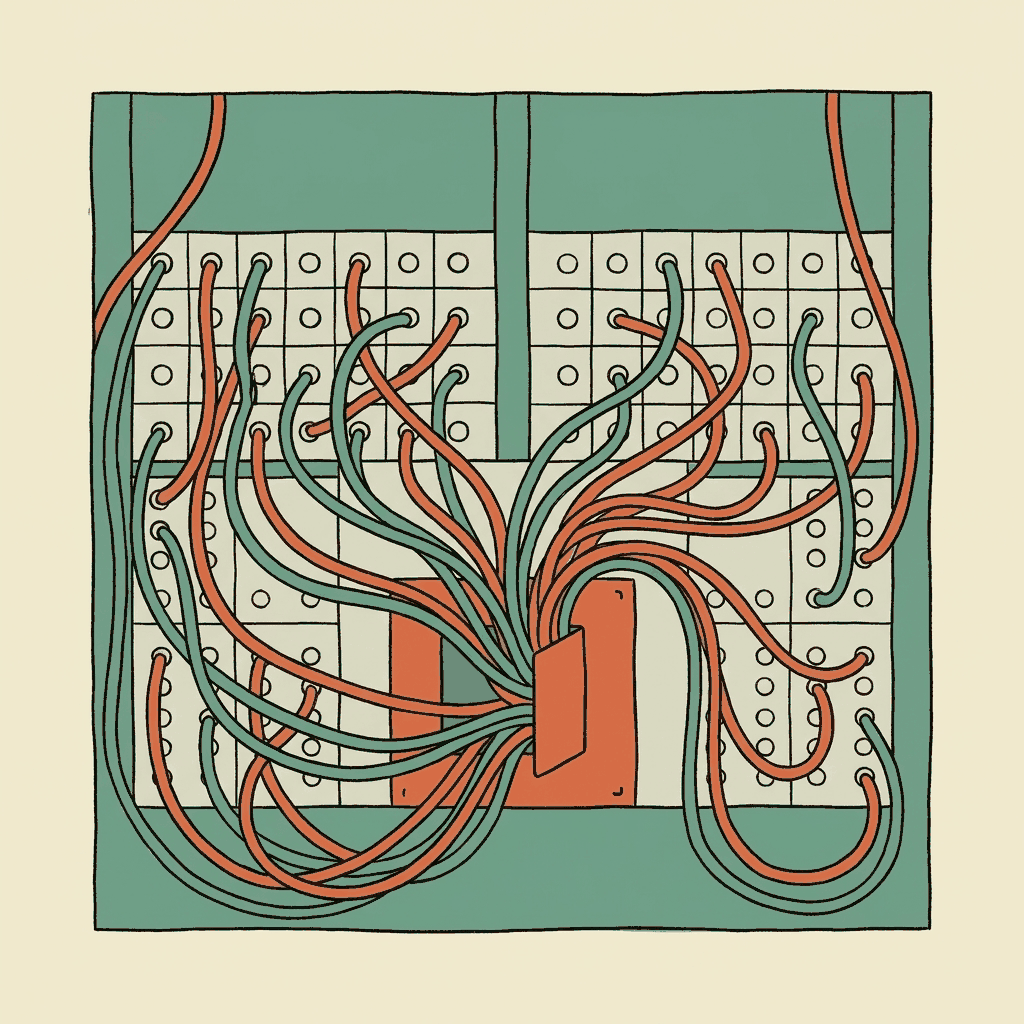 A switchboard with every line converging into one hidden socket