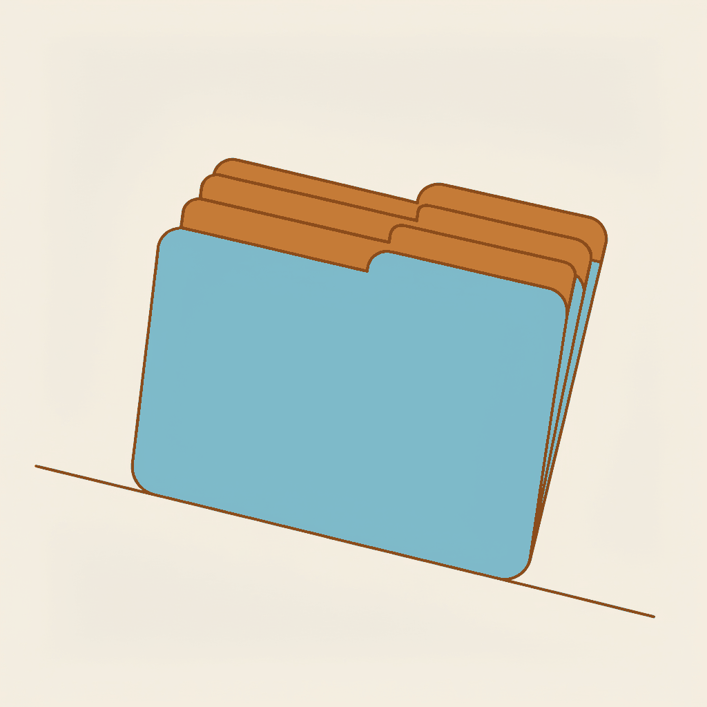 An archive folder whose label has been rewritten three times, each label wider than the last