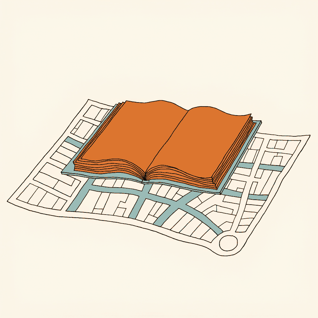 One thin case file lying open on top of a street map its papers completely cover
