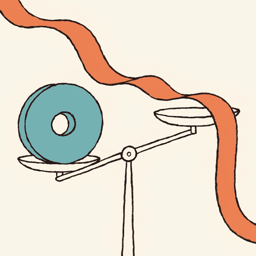 A single strip of film draped over one pan of a scale, outweighing a full reel on the other