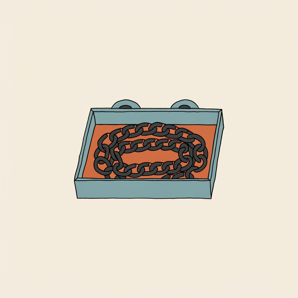 A joke-shop novelty box with a real iron chain coiled inside