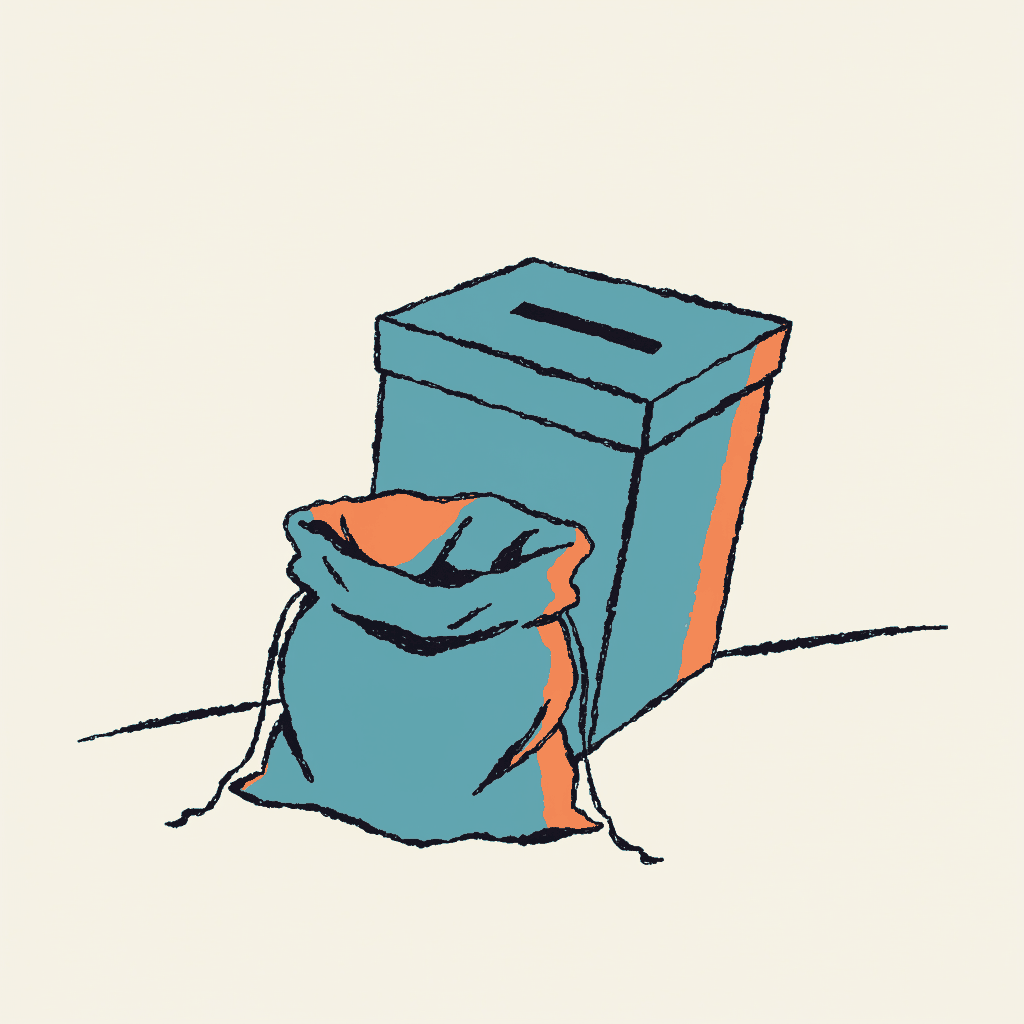 A ballot box whose slot feeds straight into an outbound mail sack