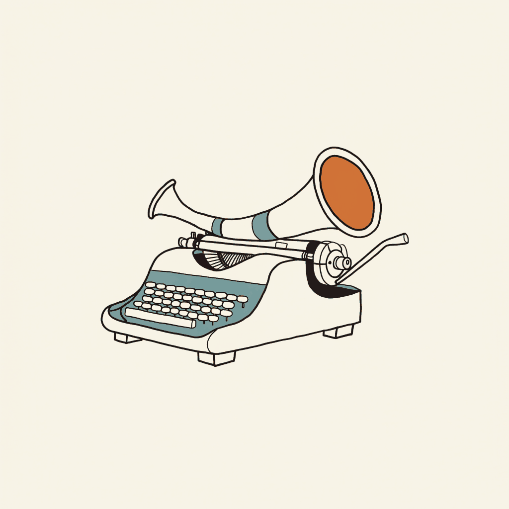 A hunting horn set down on top of a war correspondent's typewriter