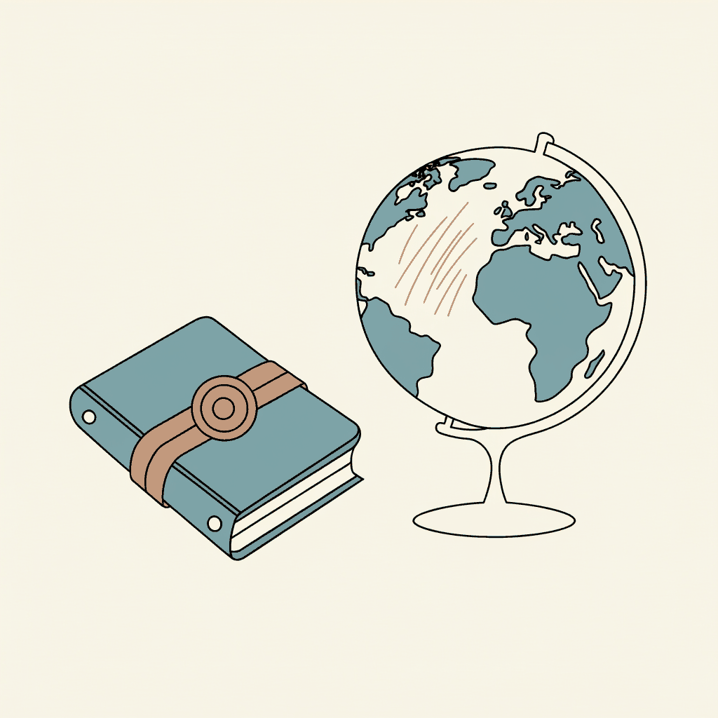 A national census ledger stamped shut beside a globe where that country has been scratched to blank