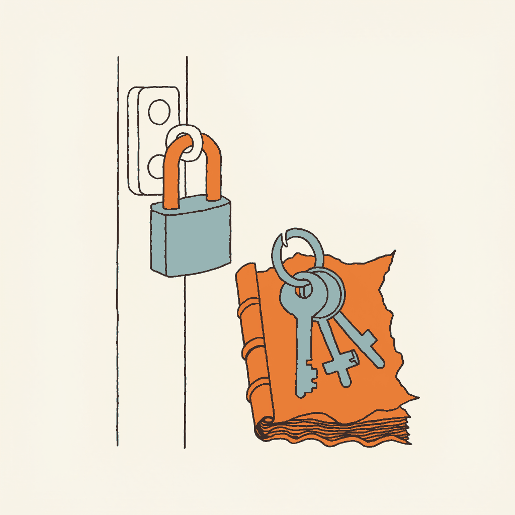 A fresh padlock hung on a legislature's door, its key ring threaded through a page torn from an old bound charter