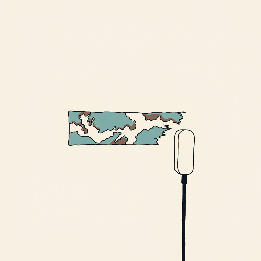 A narrow strip of a coastal map rubbed down to bare paper with the eraser set to go over it again